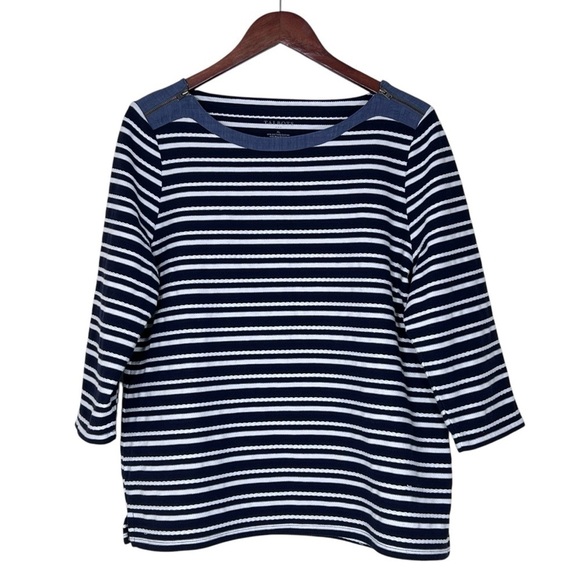TALBOTS Navy Blue and White Striped Nautica Harbor 3/4 Sleeves Top Women's XL - Picture 1 of 16